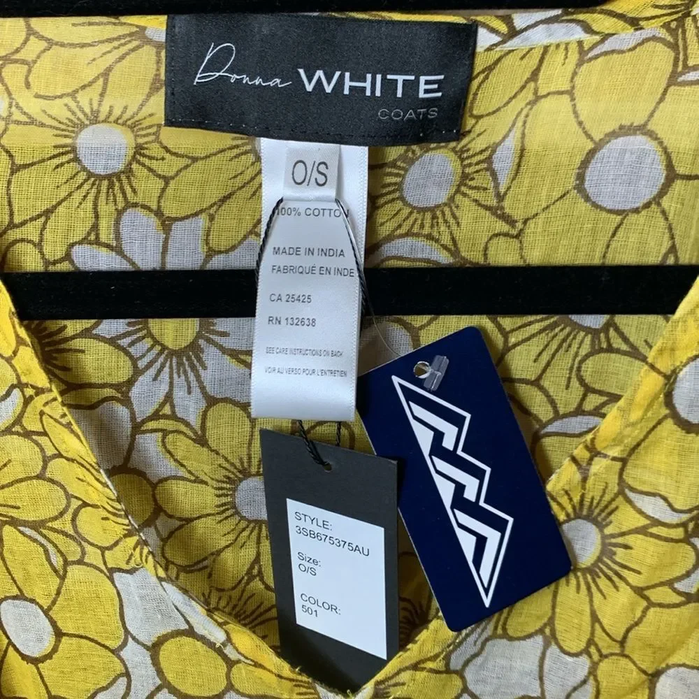 Women's Yellow Daisy Cotton Kaftan Swimsuit Cover Up & Matching Flip Flops NWT